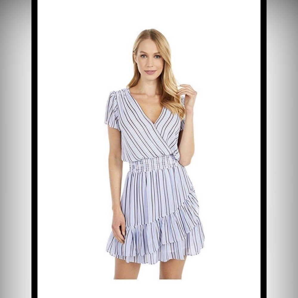 Michael Kors Blue and White Striped Midi Dress